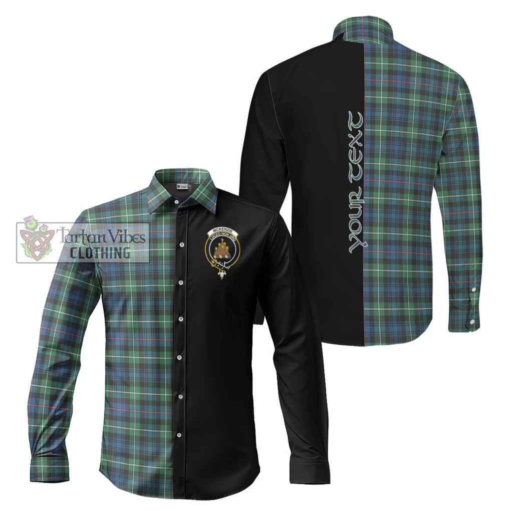 Mckenzie Ancient Tartan Long Sleeve Button Shirt with Family Crest and Half Of Me Style Men's Shirt S - Tartanvibesclothing Shop