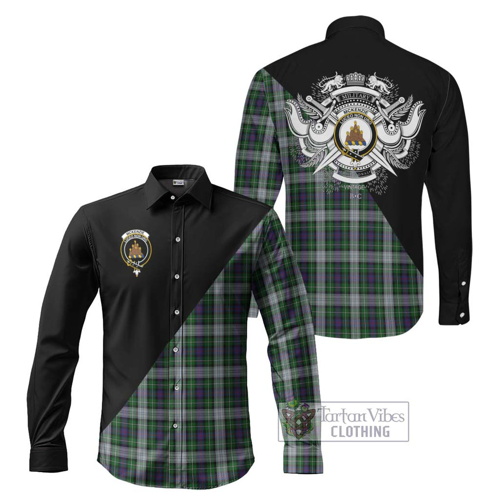 Mckenzie Dress Tartan Long Sleeve Button Shirt with Family Crest and Military Logo Style Men's Shirt S - Tartanvibesclothing Shop