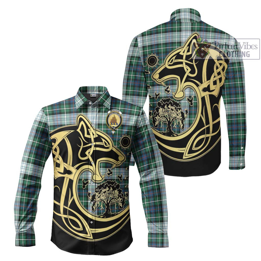 Mckenzie Dress Ancient Tartan Long Sleeve Button Shirt with Family Crest Celtic Wolf Style Men's Shirt S - Tartan Vibes Clothing