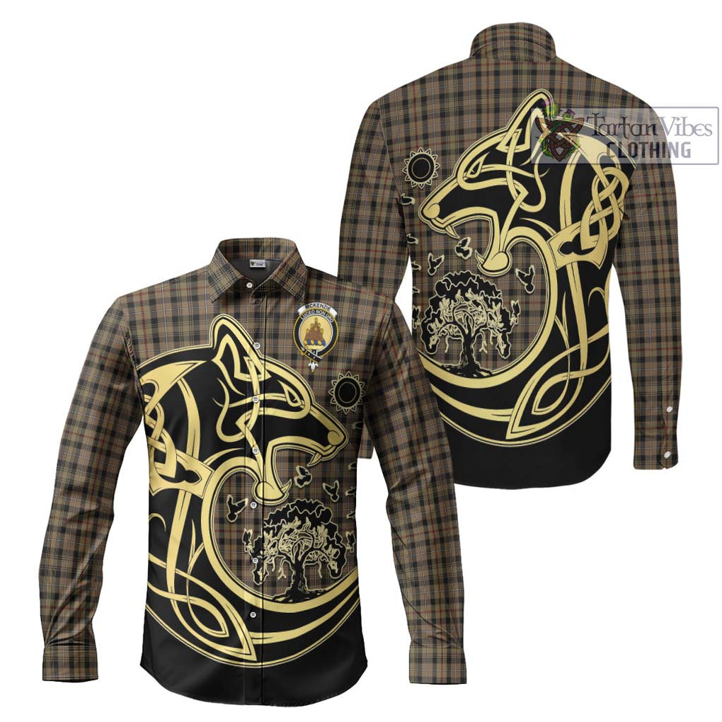 Mckenzie Hunting Tartan Long Sleeve Button Shirt with Family Crest Celtic Wolf Style Men's Shirt S - Tartan Vibes Clothing