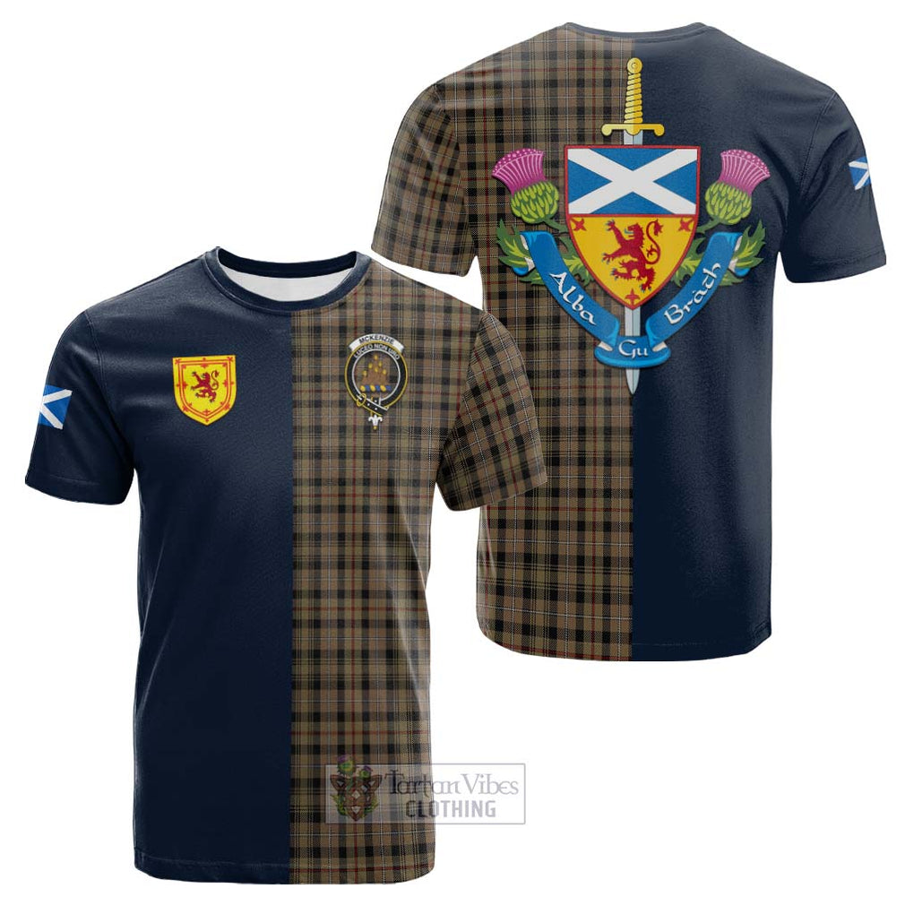 Tartan Vibes Clothing Mckenzie Hunting Tartan Cotton T-shirt with Scottish Lion Royal Arm Half Style