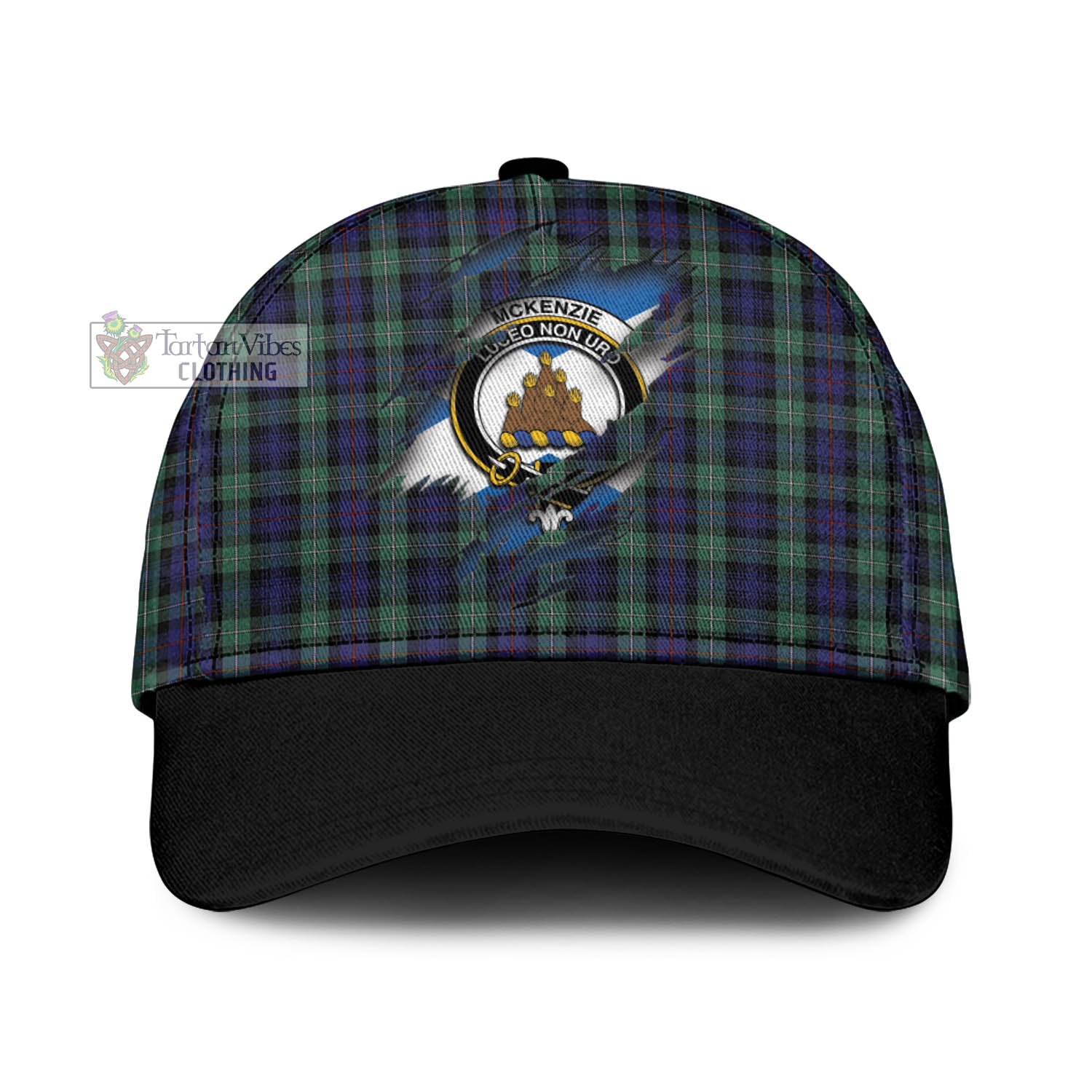 Tartan Vibes Clothing Mckenzie Hunting Green Tartan Classic Cap with Family Crest In Me Style