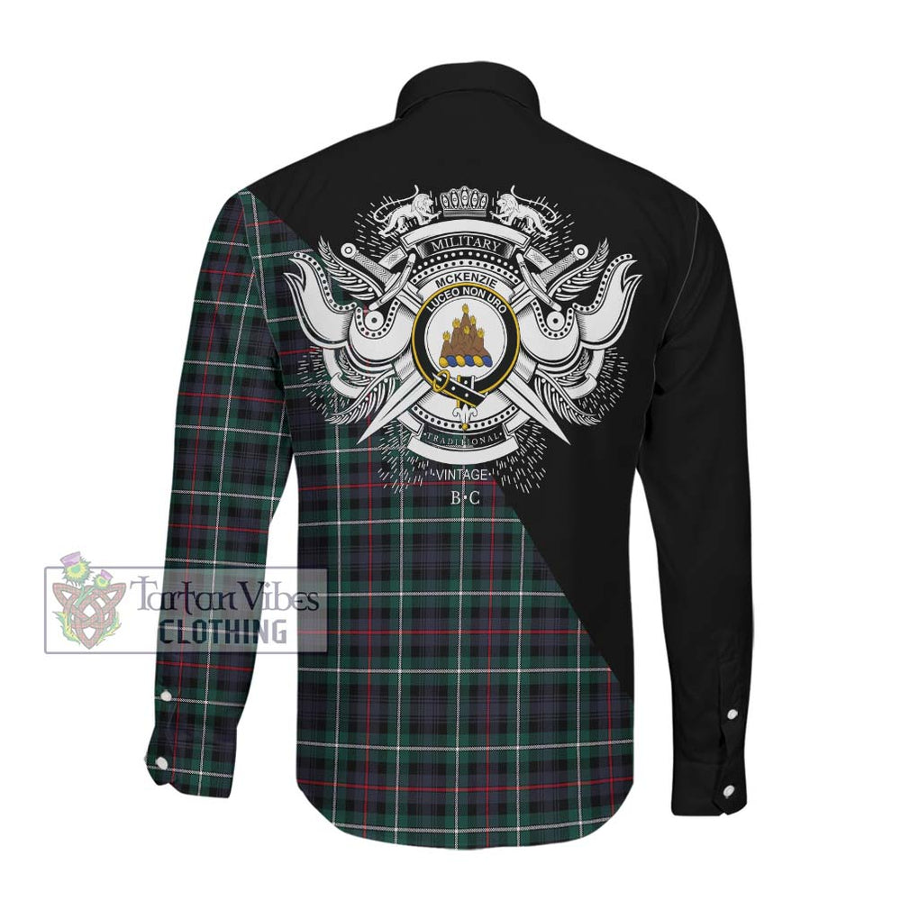 Mckenzie Modern Tartan Long Sleeve Button Shirt with Family Crest and Military Logo Style Men's Shirt - Tartanvibesclothing Shop