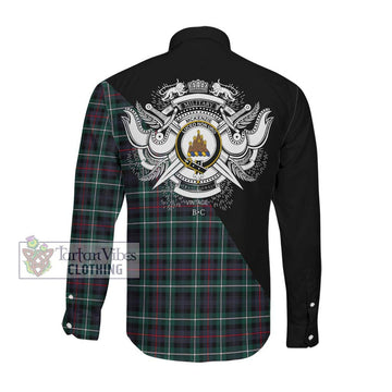 Mckenzie Modern Tartan Long Sleeve Button Shirt with Family Crest and Military Logo Style Men's Shirt - Tartanvibesclothing Shop