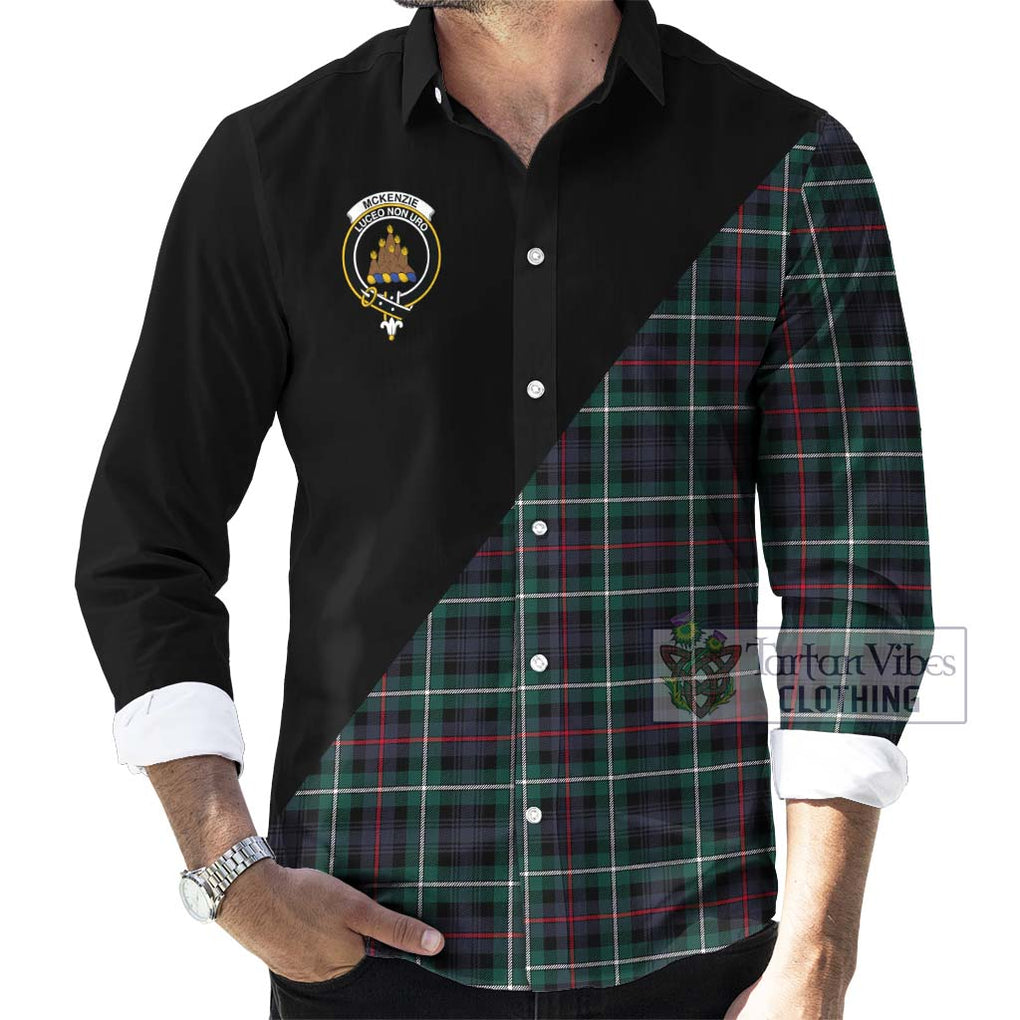 Mckenzie Modern Tartan Long Sleeve Button Shirt with Family Crest and Military Logo Style - Tartanvibesclothing Shop