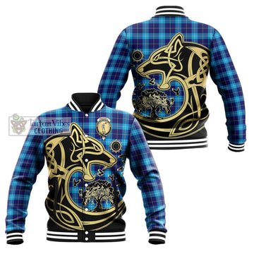 McKerrell Tartan Baseball Jacket with Family Crest Celtic Wolf Style Unisex - Tartan Vibes Clothing