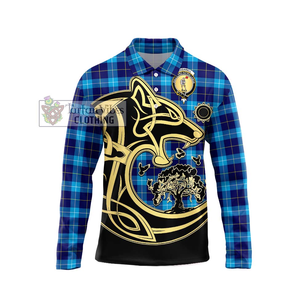 McKerrell Tartan Long Sleeve Polo Shirt with Family Crest Celtic Wolf Style Unisex - Tartan Vibes Clothing