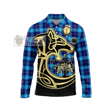 McKerrell Tartan Long Sleeve Polo Shirt with Family Crest Celtic Wolf Style Unisex - Tartan Vibes Clothing