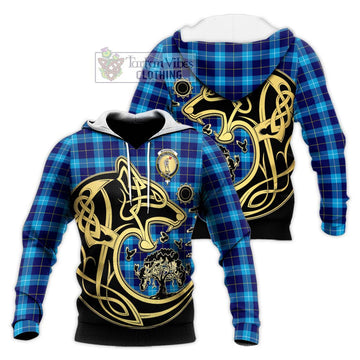 McKerrell Tartan Knitted Hoodie with Family Crest Celtic Wolf Style Unisex Knitted Pullover Hoodie - Tartan Vibes Clothing