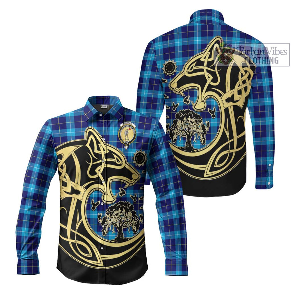McKerrell Tartan Long Sleeve Button Shirt with Family Crest Celtic Wolf Style Men's Shirt S - Tartan Vibes Clothing