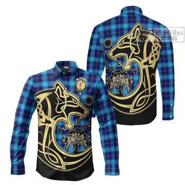 McKerrell Tartan Long Sleeve Button Shirt with Family Crest Celtic Wolf Style Men's Shirt S - Tartan Vibes Clothing