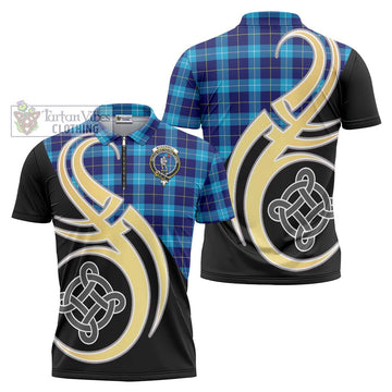 McKerrell Tartan Zipper Polo Shirt with Family Crest and Celtic Symbol Style