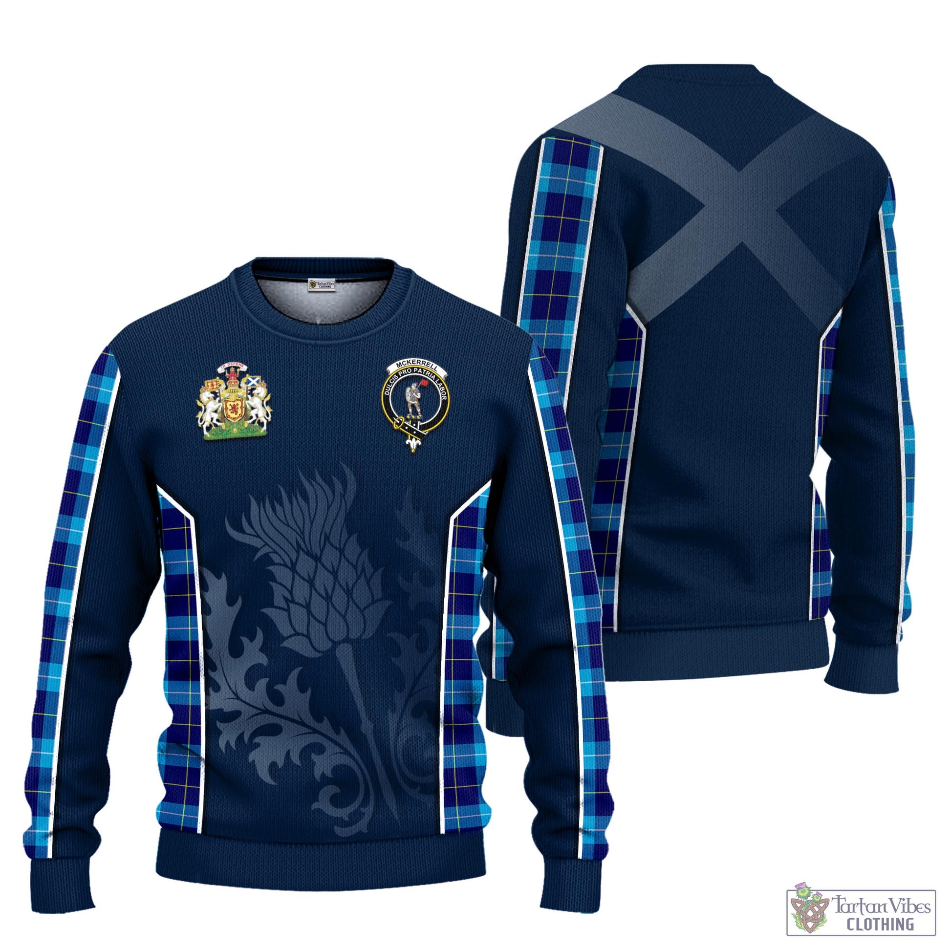 Tartan Vibes Clothing McKerrell Tartan Knitted Sweatshirt with Family Crest and Scottish Thistle Vibes Sport Style