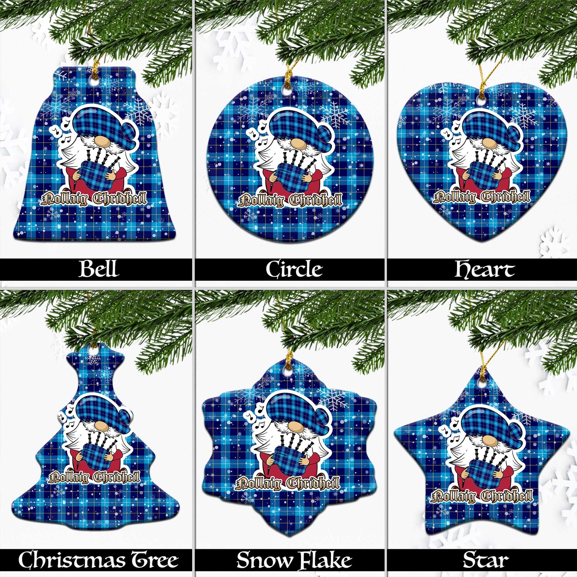 McKerrell Tartan Christmas Ceramic Ornaments with Scottish Gnome Playing Bagpipes Ceramic - Tartan Vibes Clothing