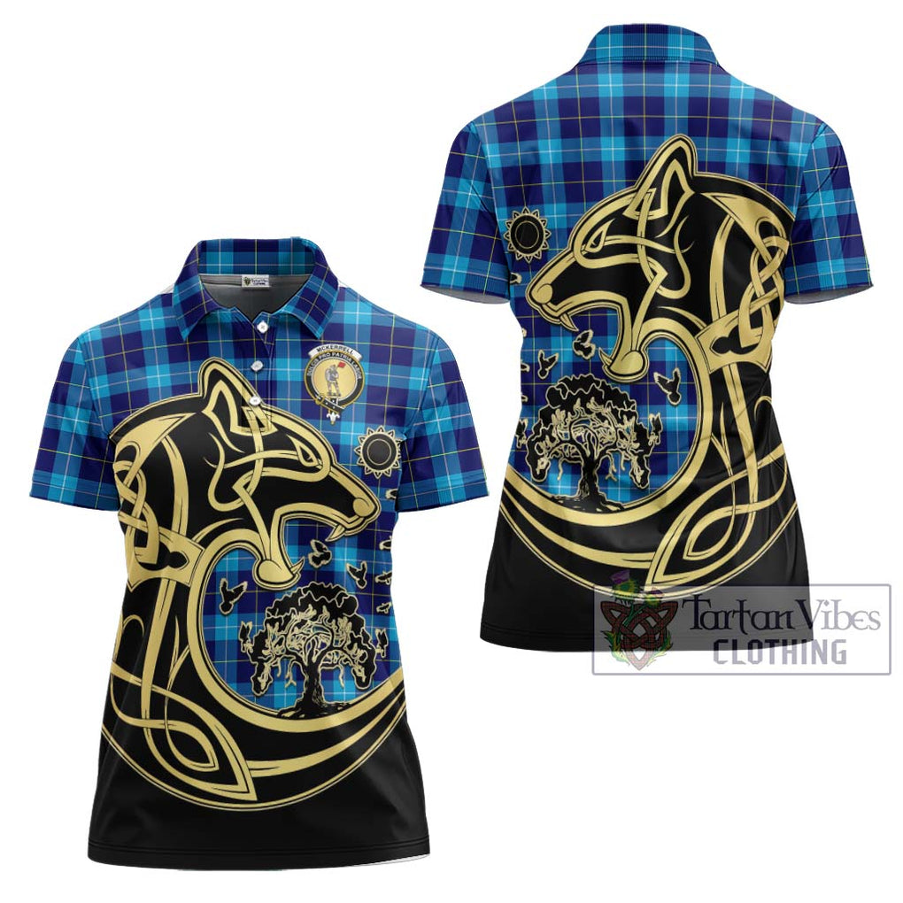McKerrell Tartan Women's Polo Shirt with Family Crest Celtic Wolf Style Women - Tartanvibesclothing Shop