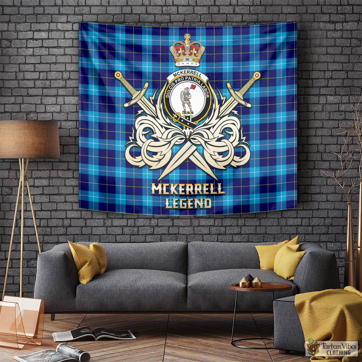 McKerrell Tartan Tapestry with Clan Crest and the Golden Sword of Courageous Legacy Tapestry - Tartan Vibes Clothing