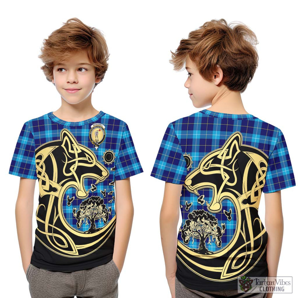 McKerrell Tartan Kid T-Shirt with Family Crest Celtic Wolf Style Youth XL Size14 - Tartan Vibes Clothing