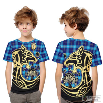 McKerrell Tartan Kid T-Shirt with Family Crest Celtic Wolf Style Youth XL Size14 - Tartan Vibes Clothing