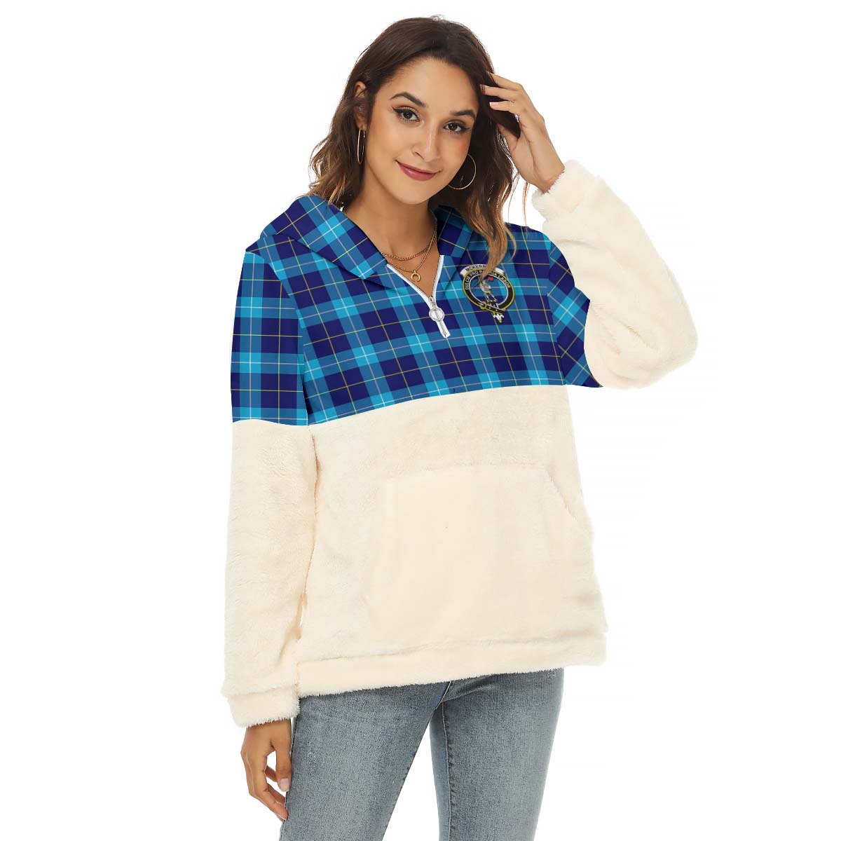 McKerrell Tartan Half Style Women's Borg Fleece Hoodie with Half Zip with Family Crest Female - Tartan Vibes Clothing