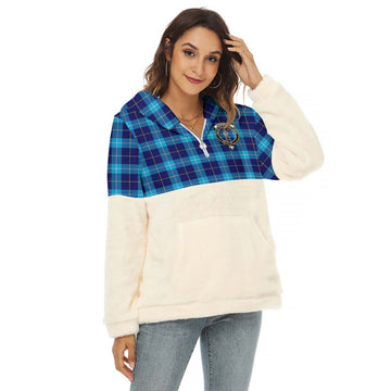 McKerrell Tartan Half Style Women's Borg Fleece Hoodie with Half Zip with Family Crest Female - Tartan Vibes Clothing