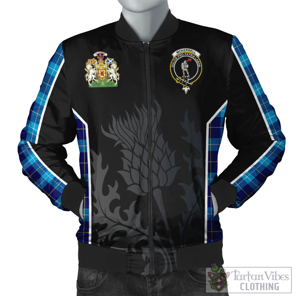 McKerrell Tartan Bomber Jacket with Family Crest and Scottish Thistle Vibes Sport Style Unisex Black - Tartan Vibes Clothing