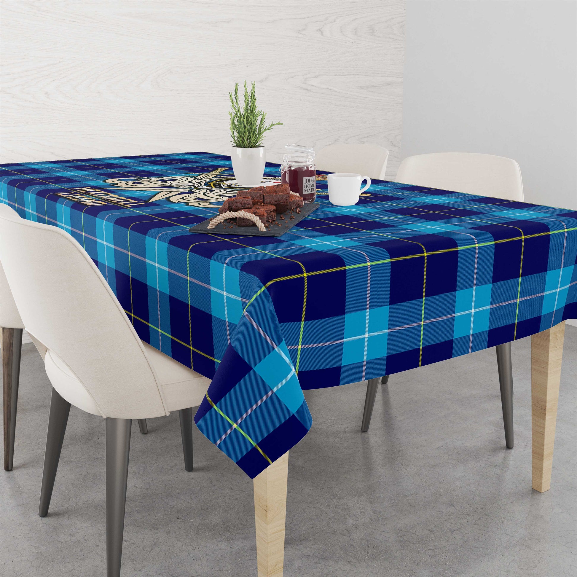 Tartan Vibes Clothing McKerrell Tartan Tablecloth with Clan Crest and the Golden Sword of Courageous Legacy