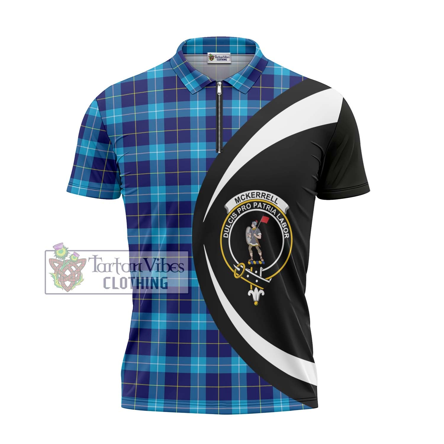 Tartan Vibes Clothing McKerrell Tartan Zipper Polo Shirt with Family Crest Circle Style