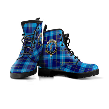 McKerrell Tartan Leather Boots with Family Crest - Tartan Vibes Clothing
