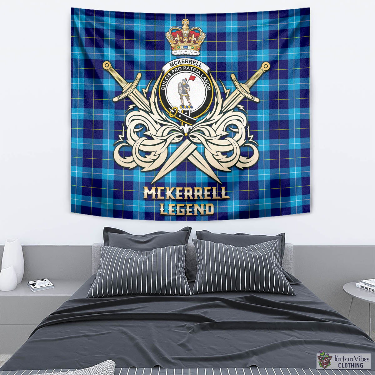 McKerrell Tartan Tapestry with Clan Crest and the Golden Sword of Courageous Legacy - Tartan Vibes Clothing