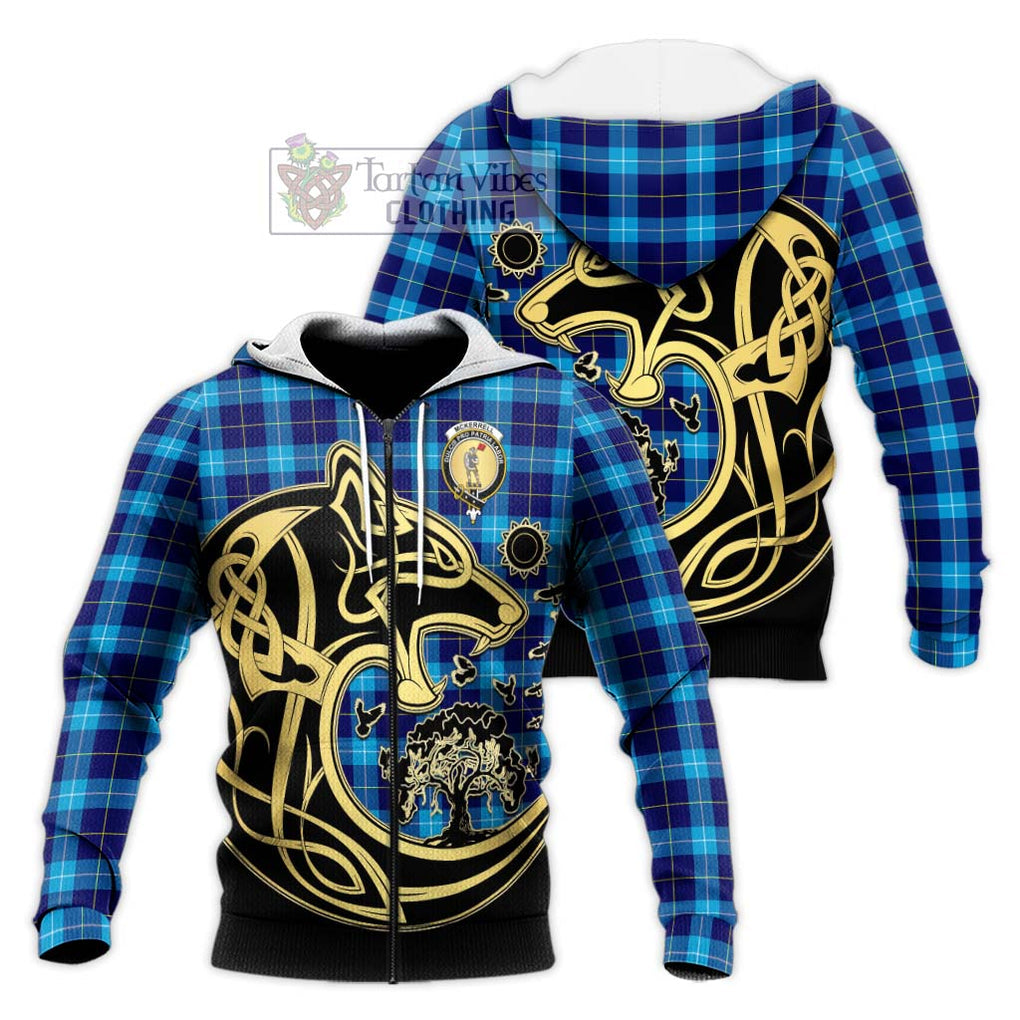 McKerrell Tartan Knitted Hoodie with Family Crest Celtic Wolf Style Unisex Knitted Zip Hoodie - Tartan Vibes Clothing