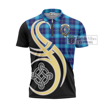 McKerrell Tartan Zipper Polo Shirt with Family Crest and Celtic Symbol Style