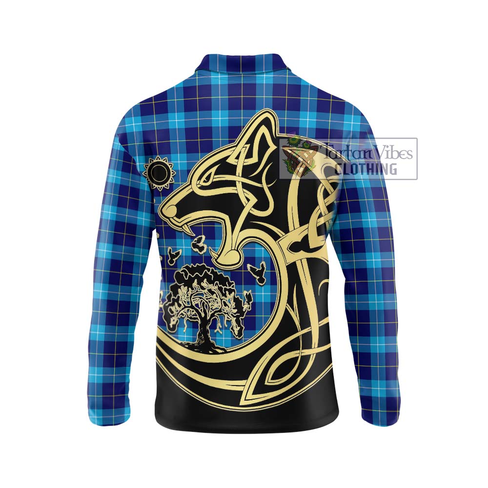 McKerrell Tartan Long Sleeve Polo Shirt with Family Crest Celtic Wolf Style - Tartan Vibes Clothing