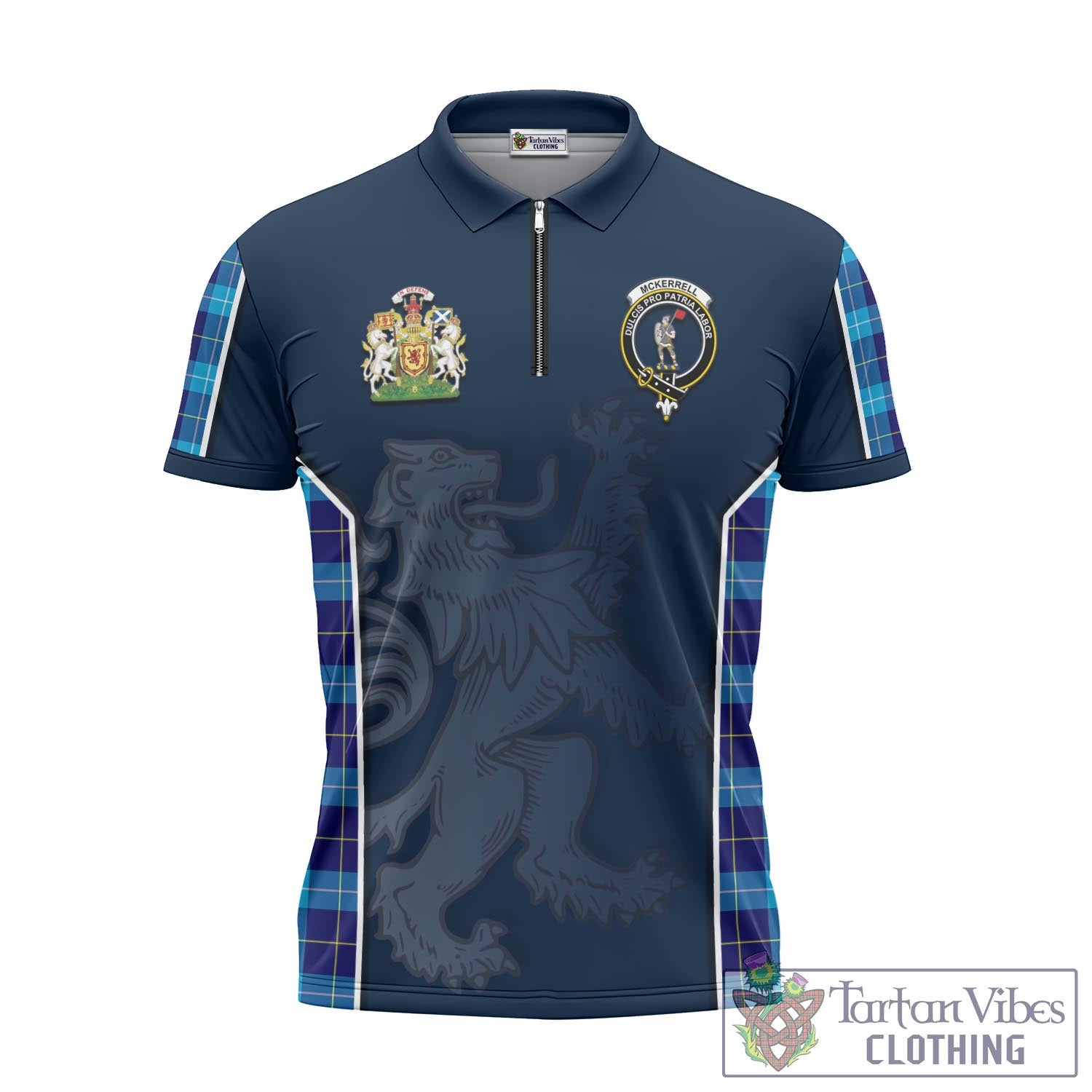 Tartan Vibes Clothing McKerrell Tartan Zipper Polo Shirt with Family Crest and Lion Rampant Vibes Sport Style