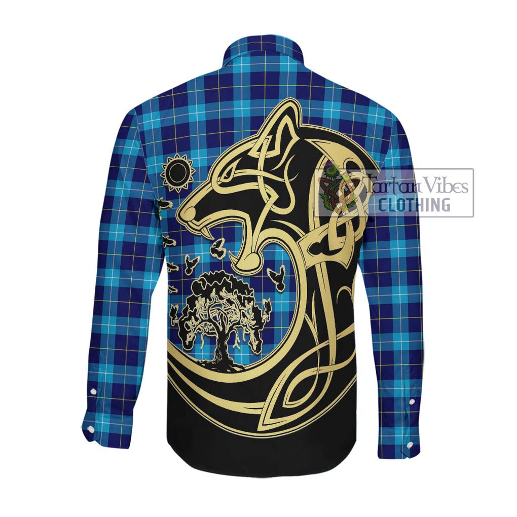 McKerrell Tartan Long Sleeve Button Shirt with Family Crest Celtic Wolf Style Men's Shirt - Tartan Vibes Clothing