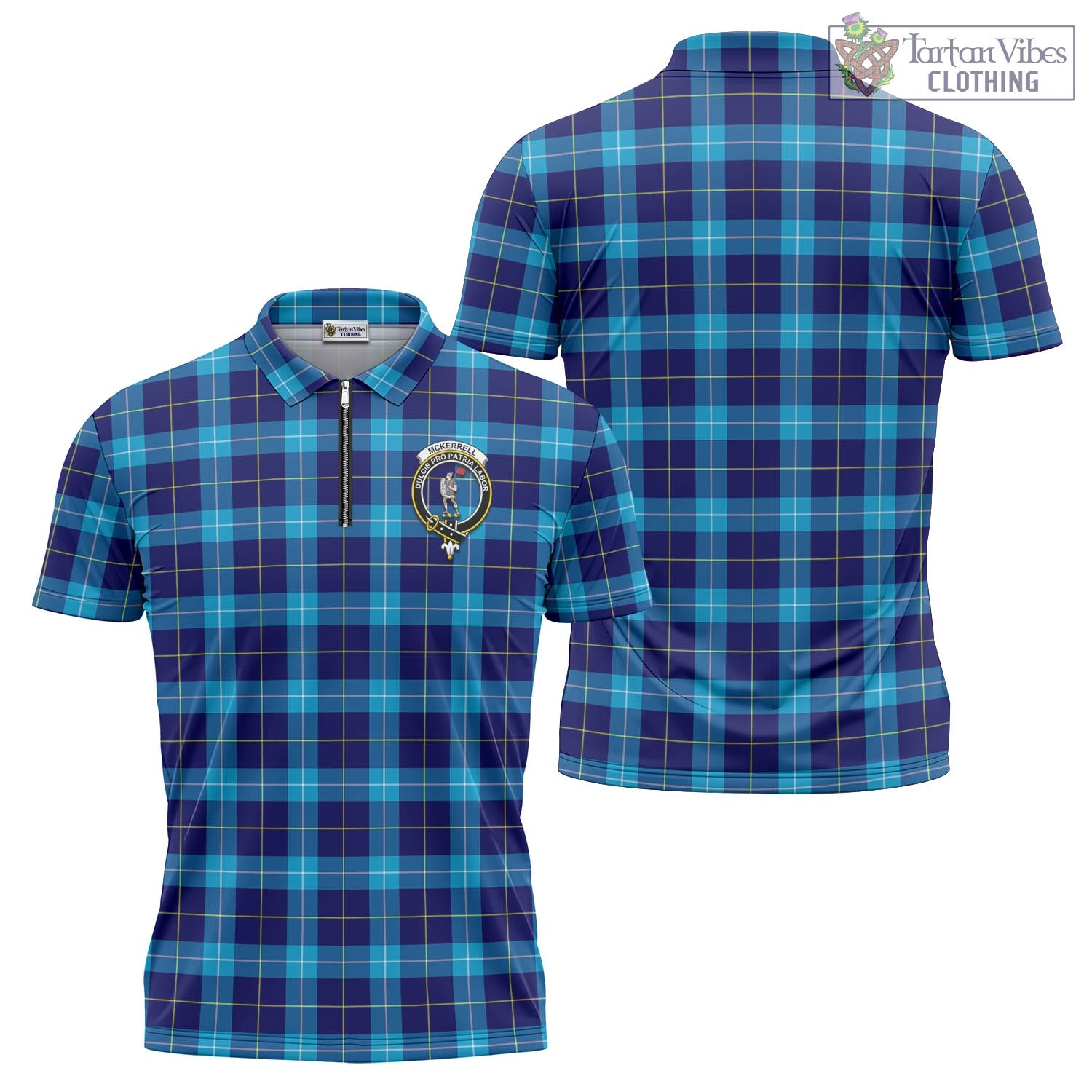 McKerrell Tartan Zipper Polo Shirt with Family Crest - Tartan Vibes Clothing