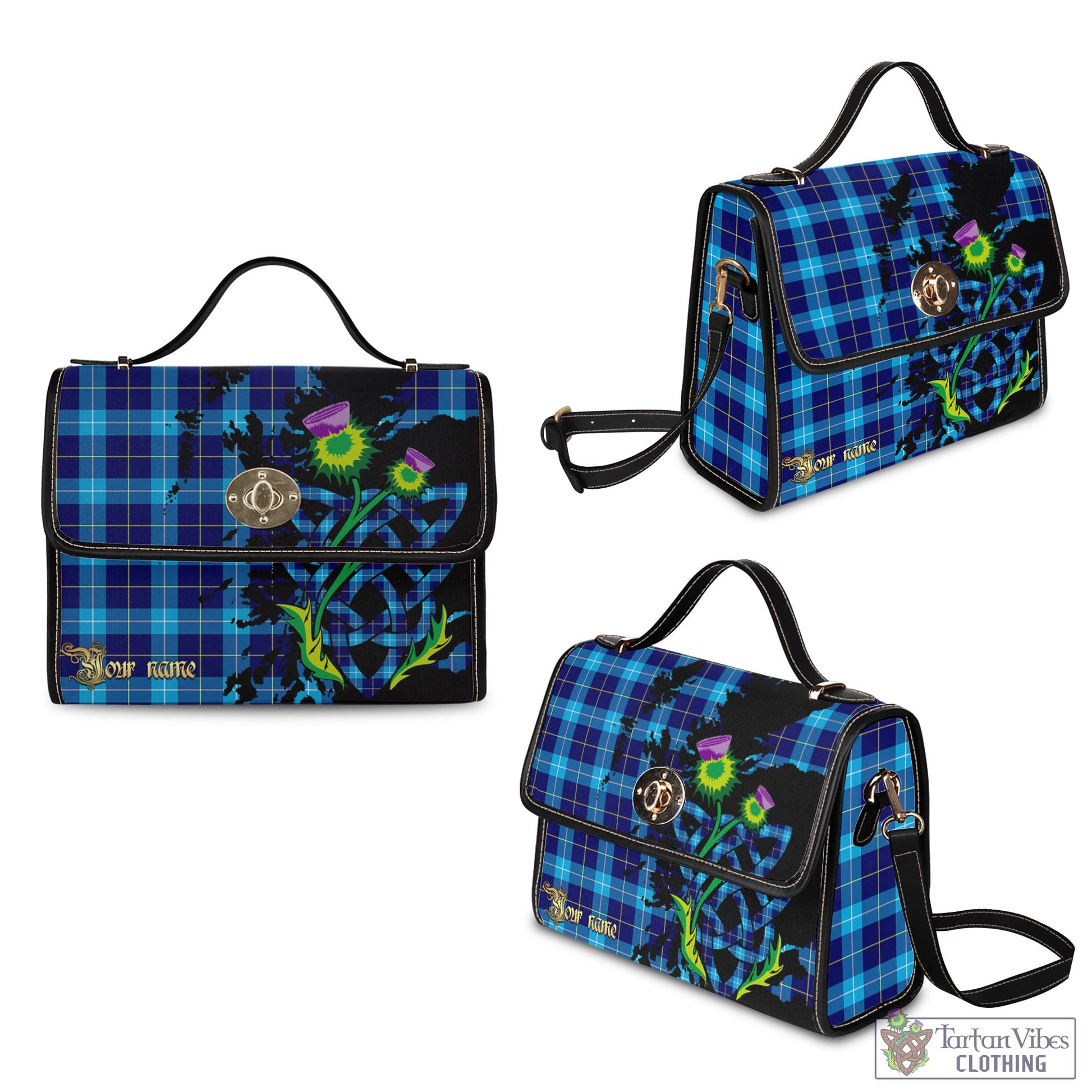 Tartan Vibes Clothing McKerrell Tartan Waterproof Canvas Bag with Scotland Map and Thistle Celtic Accents