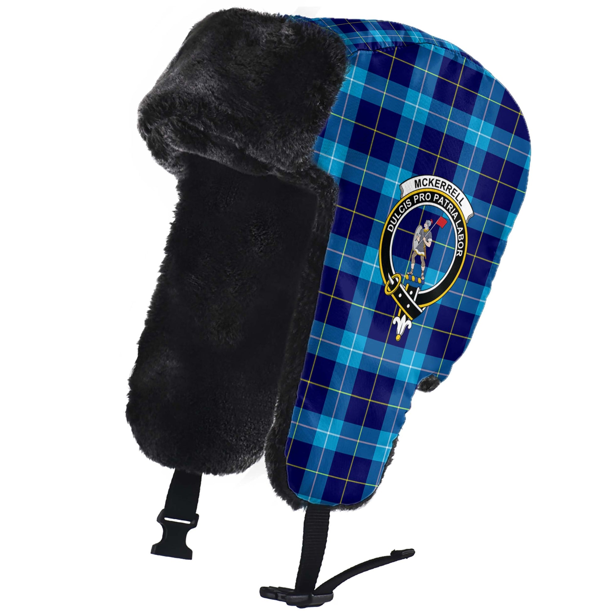 McKerrell Tartan Winter Trapper Hat with Family Crest - Tartan Vibes Clothing