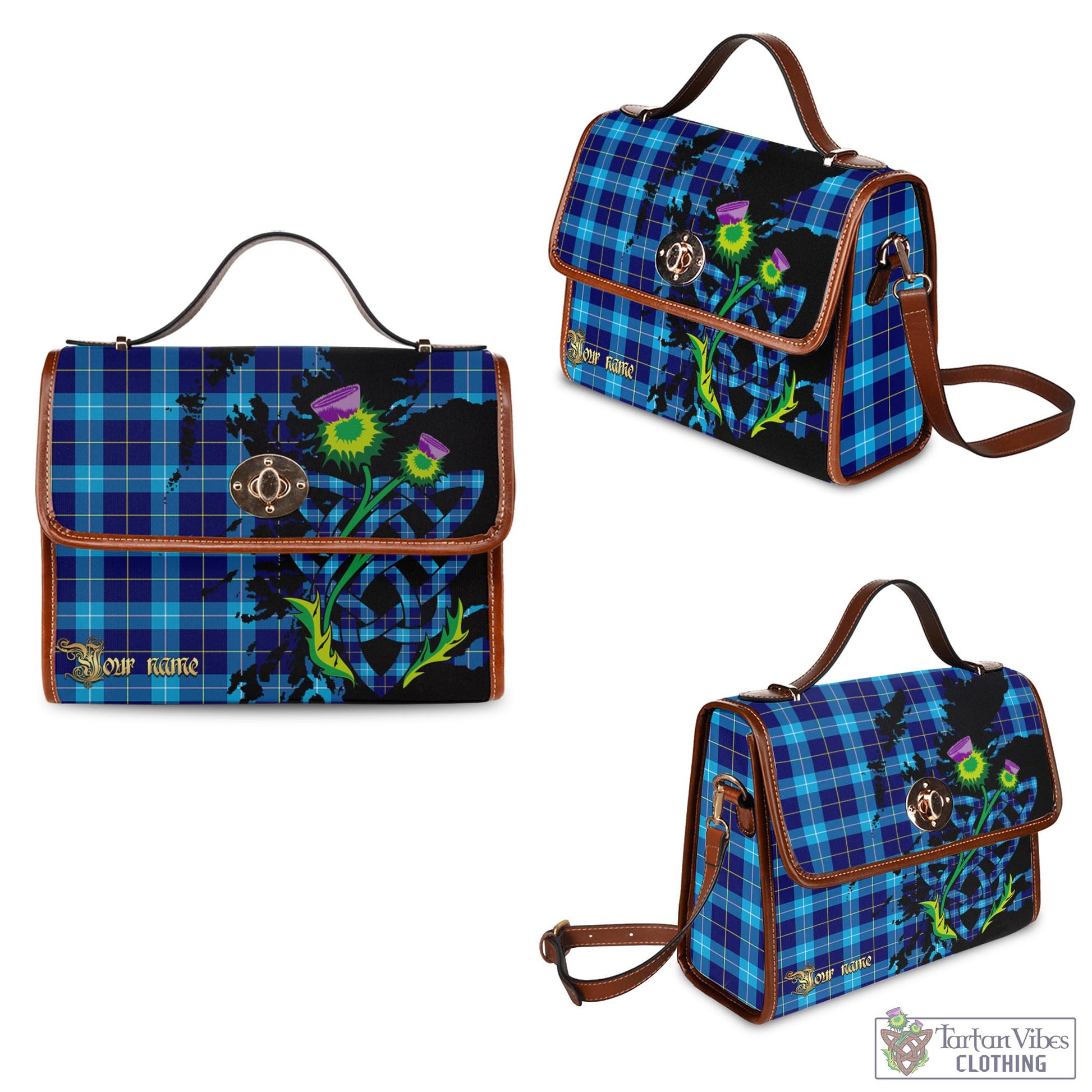 Tartan Vibes Clothing McKerrell Tartan Waterproof Canvas Bag with Scotland Map and Thistle Celtic Accents