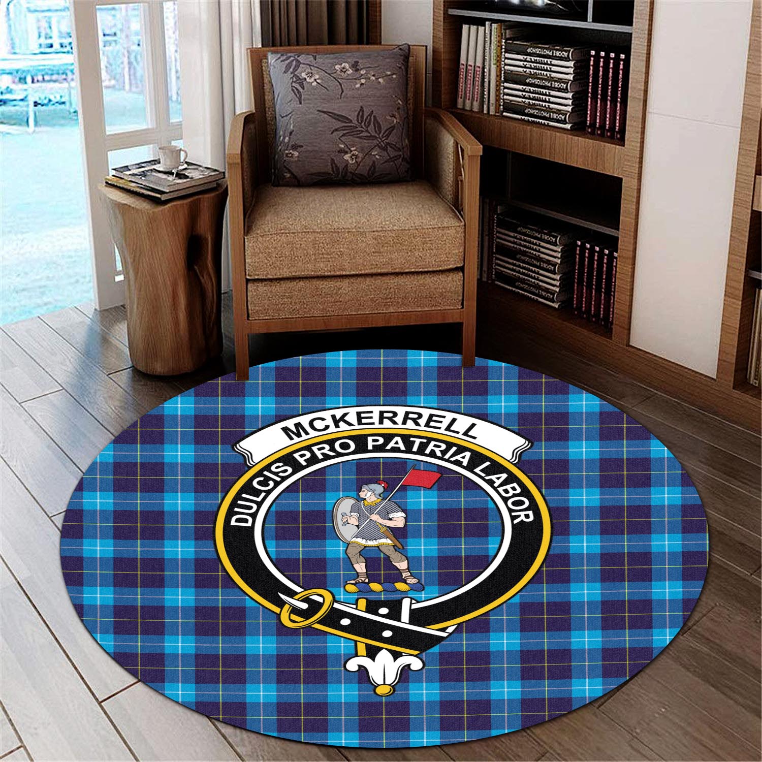 McKerrell Tartan Round Rug with Family Crest - Tartan Vibes Clothing