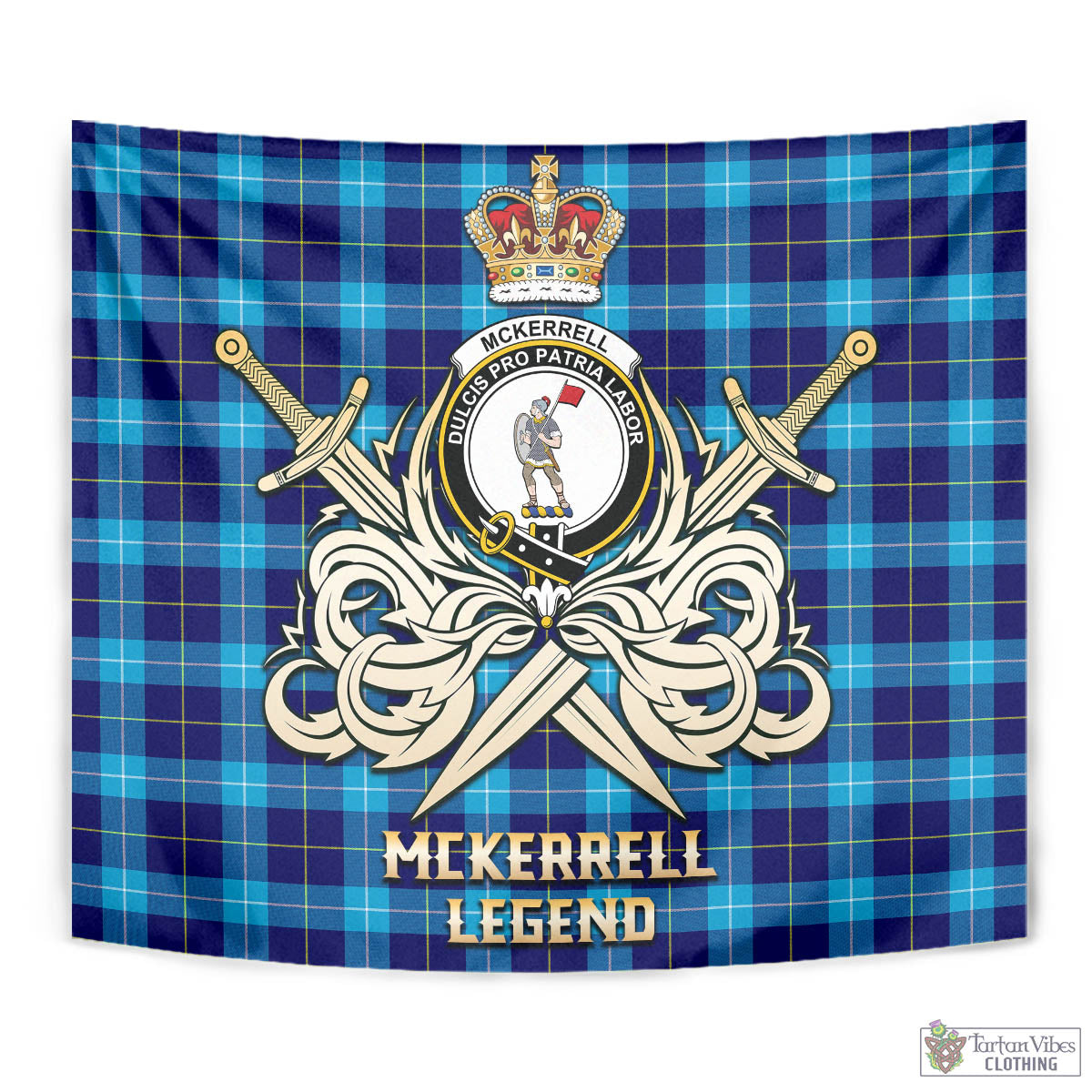 McKerrell Tartan Tapestry with Clan Crest and the Golden Sword of Courageous Legacy - Tartan Vibes Clothing