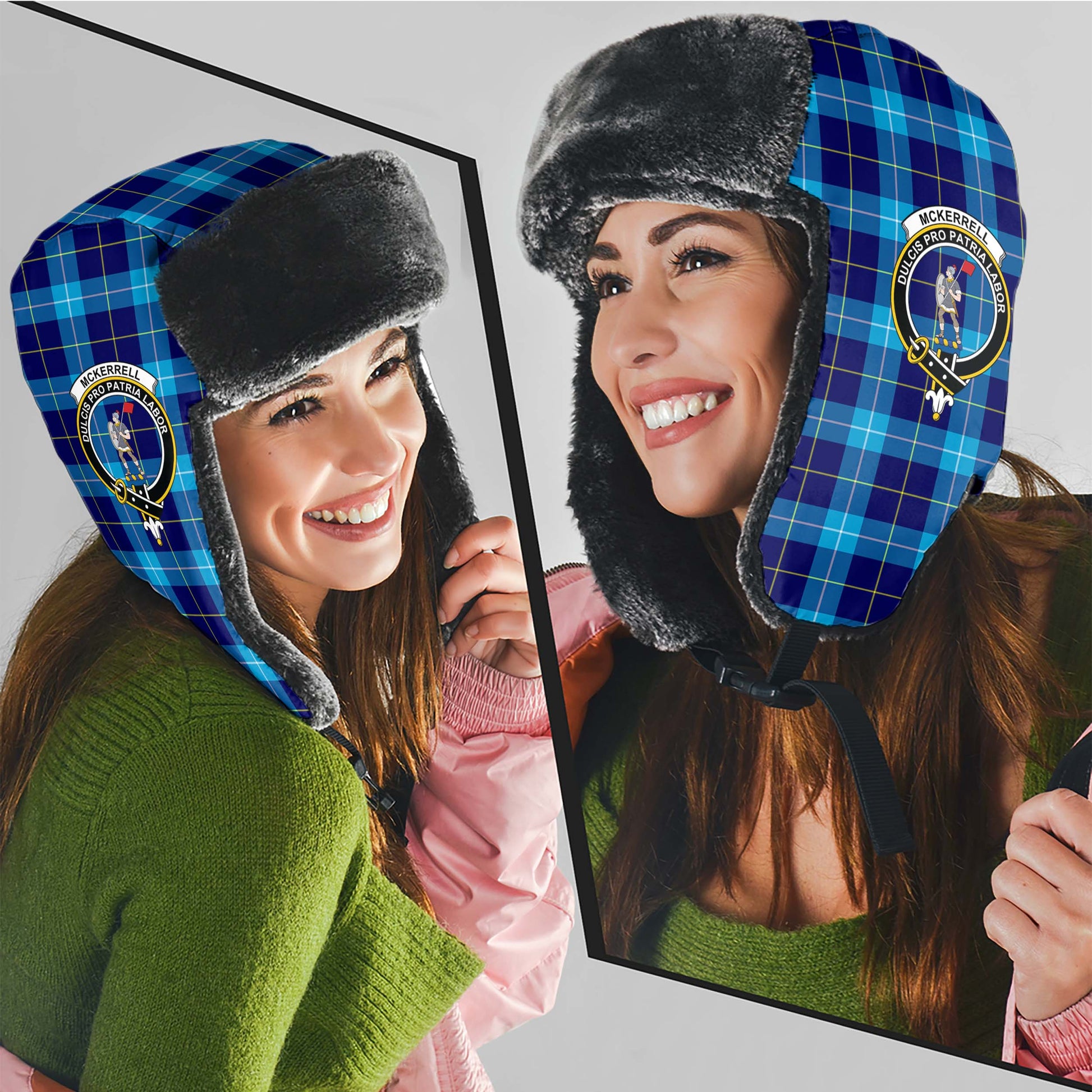 McKerrell Tartan Winter Trapper Hat with Family Crest - Tartan Vibes Clothing