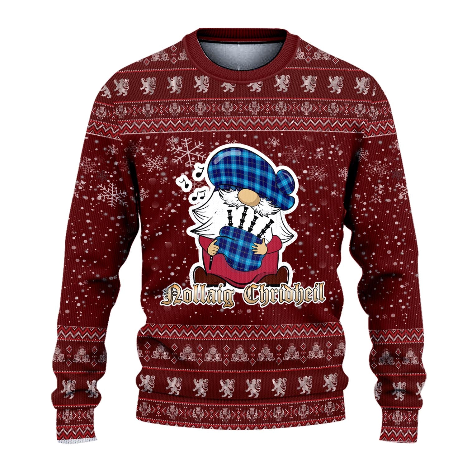 McKerrell Clan Christmas Family Knitted Sweater with Funny Gnome Playing Bagpipes - Tartanvibesclothing