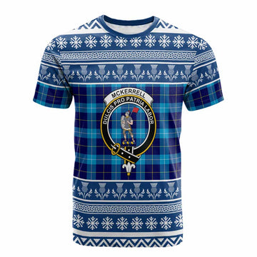 McKerrell Clan Tartan Christmas Cotton T-shirt with Family Crest