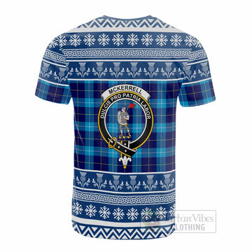McKerrell Clan Tartan Christmas Cotton T-shirt with Family Crest