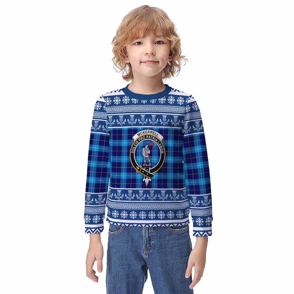 McKerrell Clan Tartan Christmas Kid Ugly Sweatshirt with Family Crest - Tartan Vibes Clothing