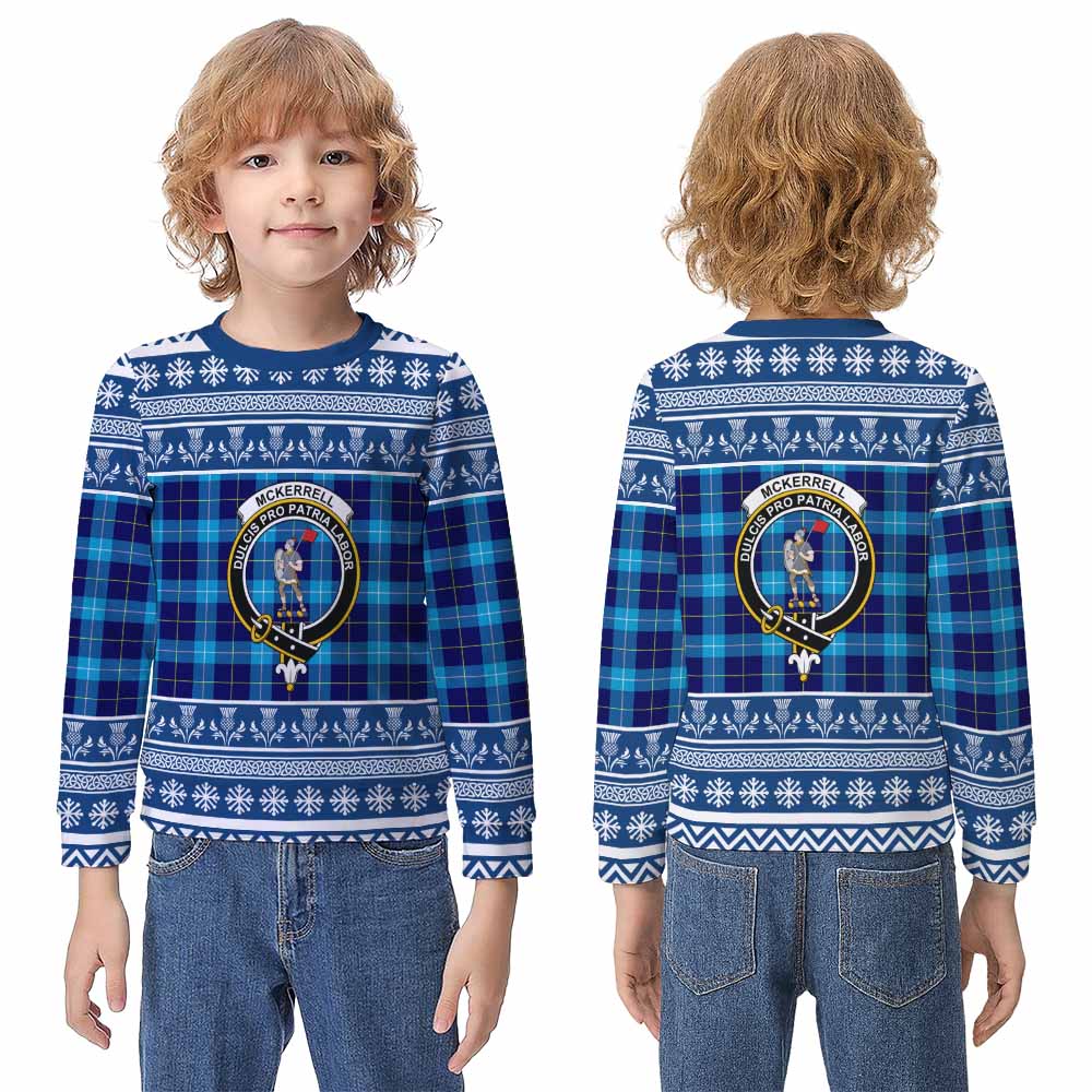 McKerrell Clan Tartan Christmas Kid Ugly Sweatshirt with Family Crest - Tartan Vibes Clothing