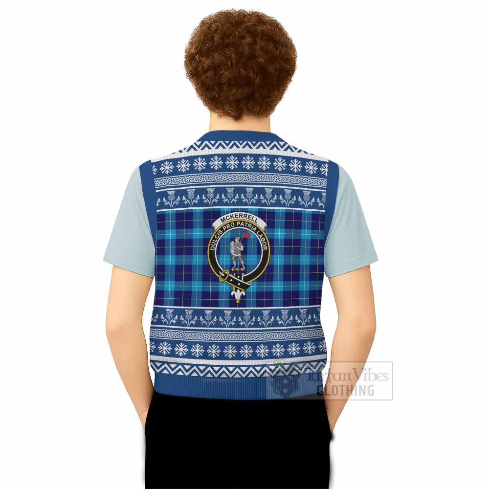 McKerrell Clan Tartan Christmas Knitted V-Neck Vest with Family Crest - Tartan Vibes Clothing