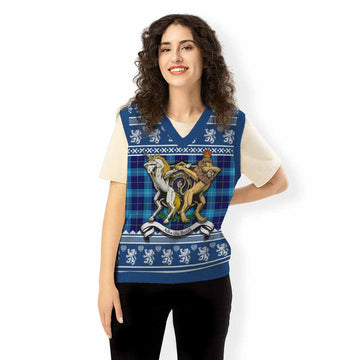 McKerrell Clan Tartan Crest Christmas Knitted V-Neck Vest Coat of Arms Funny Style