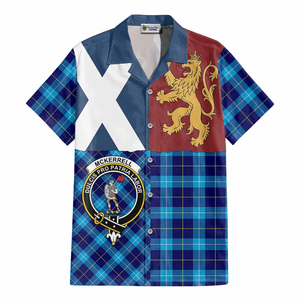 McKerrell Crest Tartan Cotton Hawaiian Shirt with Lion Rampant Saltire Style - Tartan Vibes Clothing