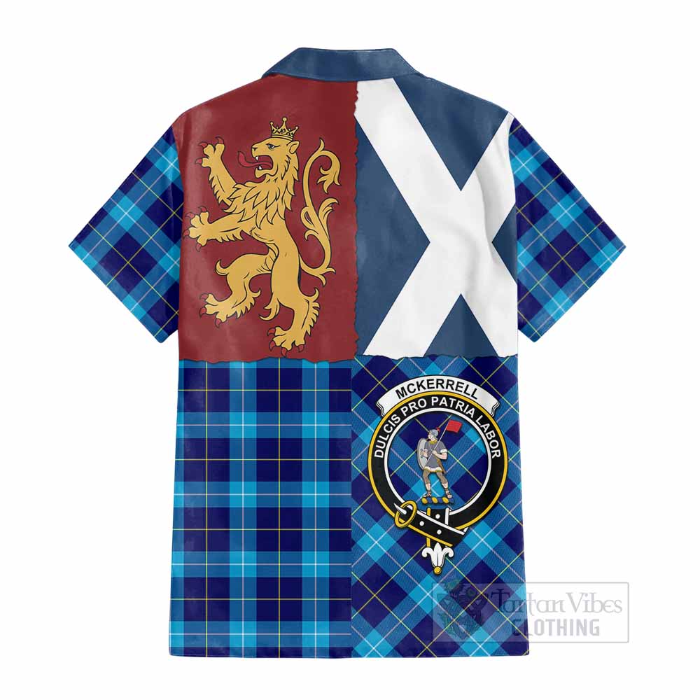 McKerrell Crest Tartan Cotton Hawaiian Shirt with Lion Rampant Saltire Style - Tartan Vibes Clothing